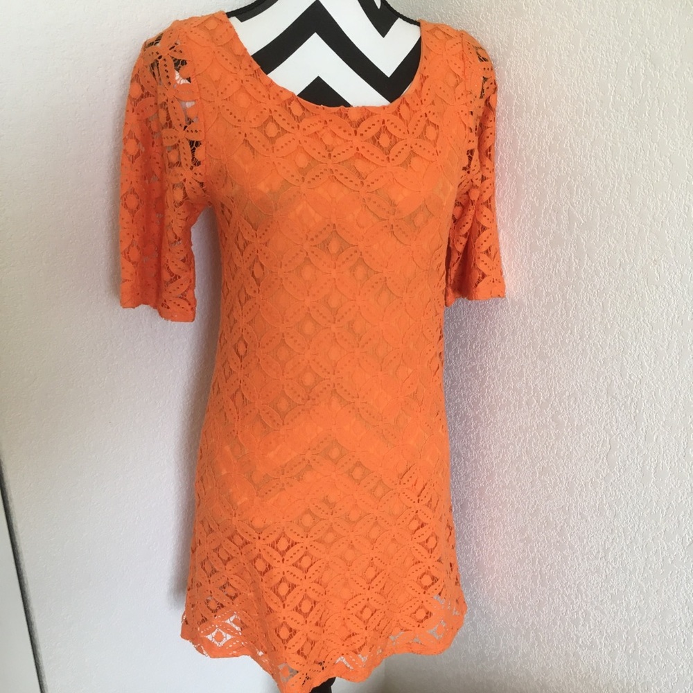 Orange Crochet Mini Dress - Picture 2 of 8